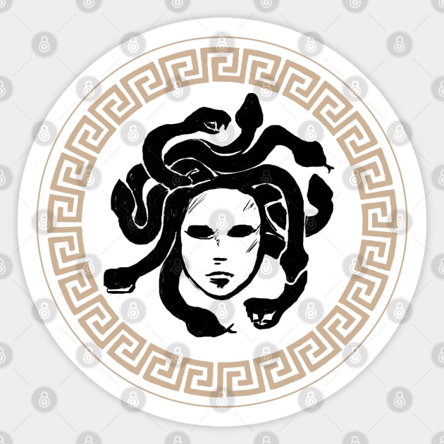 Goddess Athena Shield with Medusa Head Sticker by Witchling Art